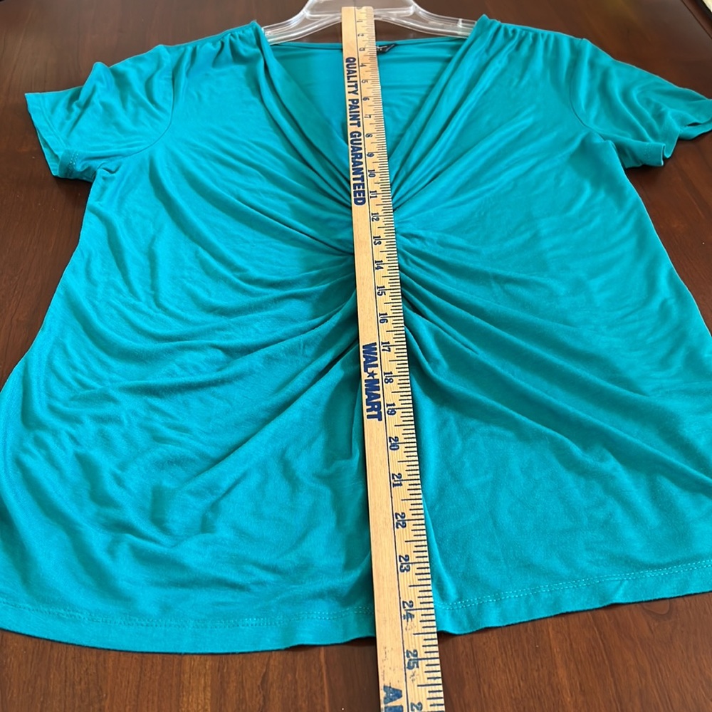 Nicole Miller New York Twisted Knot V Neck Plunge Turquoise Top Size Large - Picture 4 of 9